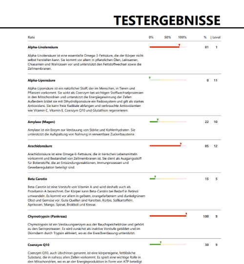 Musterbefund des Mikronährstoff- und Mikroplastik-Bioresonanz-Checks